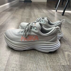 HOKA Bondi 8, size 6. Pink and grey. Owned less than a month. Amazing condition